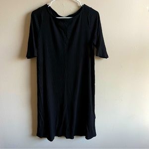 Eileen Fisher short sleeve ribbed black midi dress